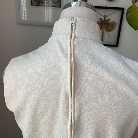 Vintage 70s Off White Cream Maxi Dress Point Collar Blazer Floral Jaquard - Picture 13 of 13